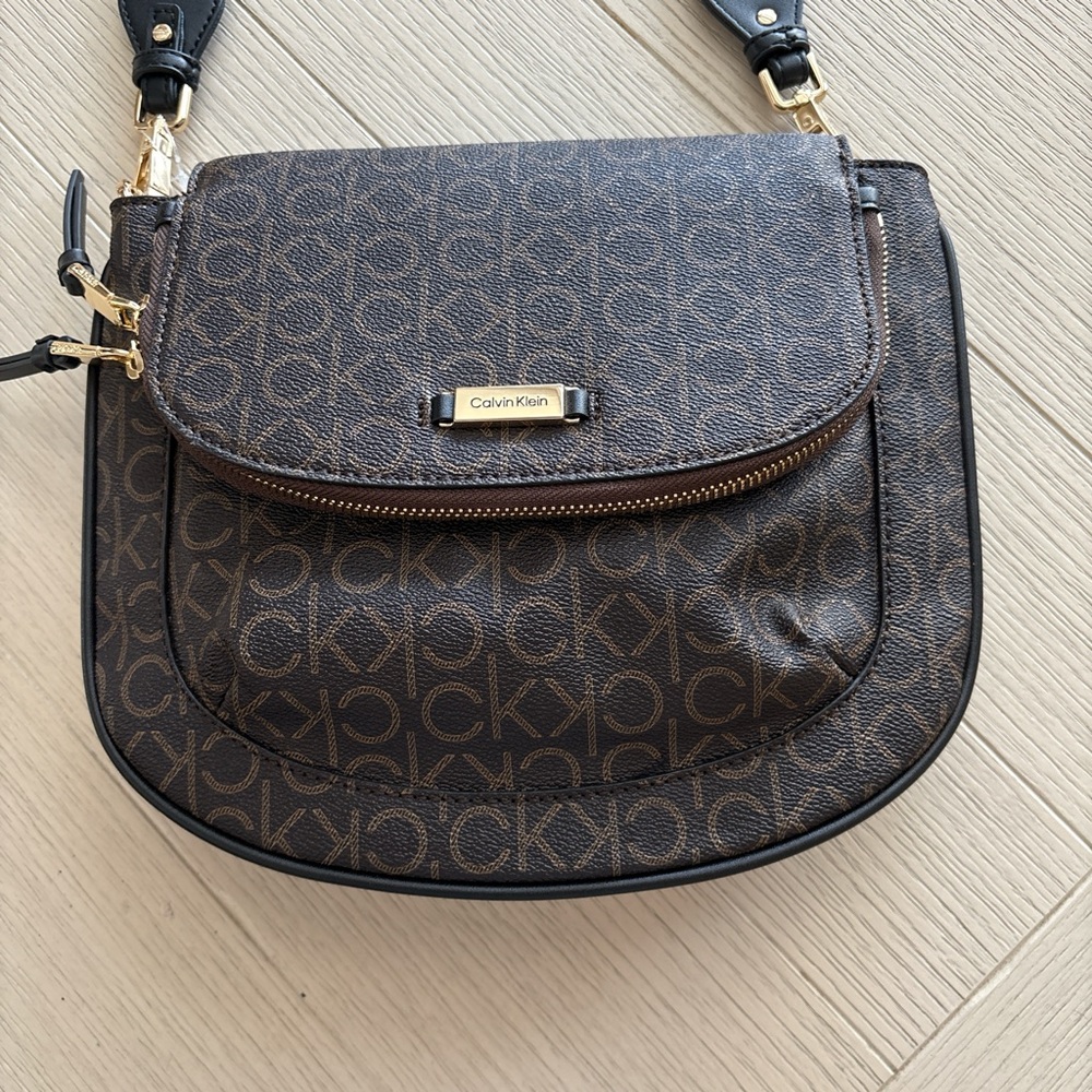 Calvin Klein Monogrammed Dark Brown Crossbody Bag